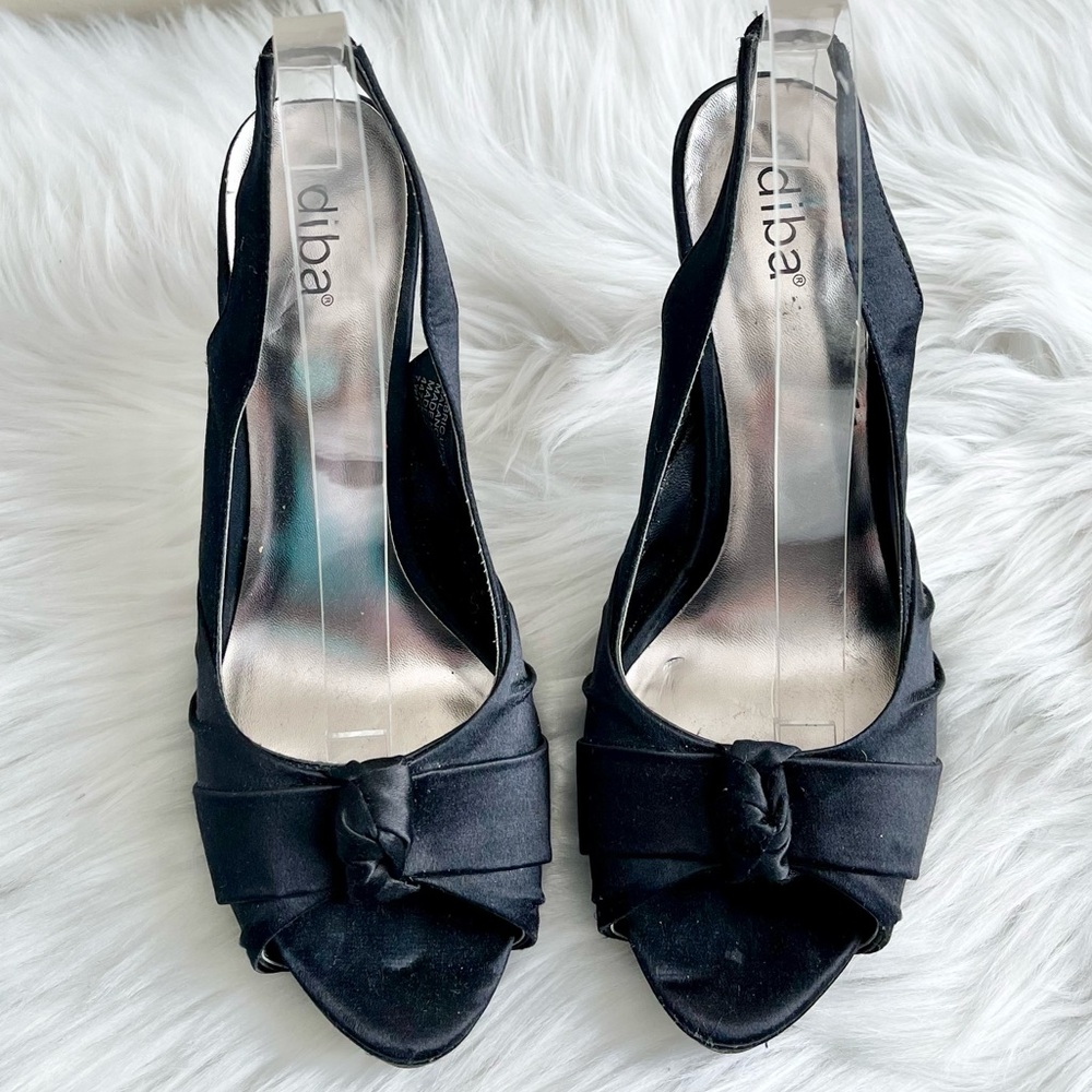 Diba Black Satin Knot Slingback Heels